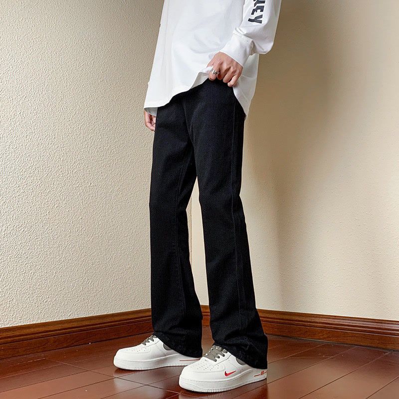 oldschool plain jeans bootcut trousers men's hiphop high street retro spring and autumn straight vibe pants