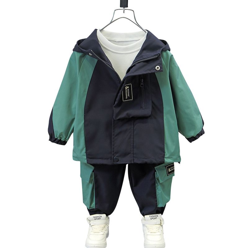 童装男童运动套装2023新款秋装儿童外套加绒宝宝秋冬冲锋衣两件套