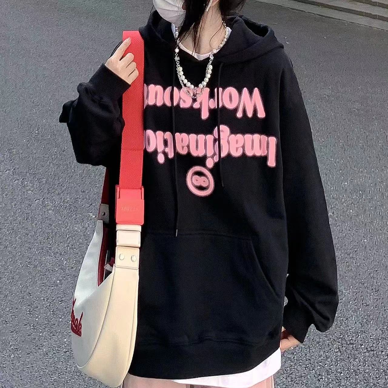 美式街頭vibe風幻影印花連帽衛衣oversize寬鬆垂墜感慵懶風上衣服