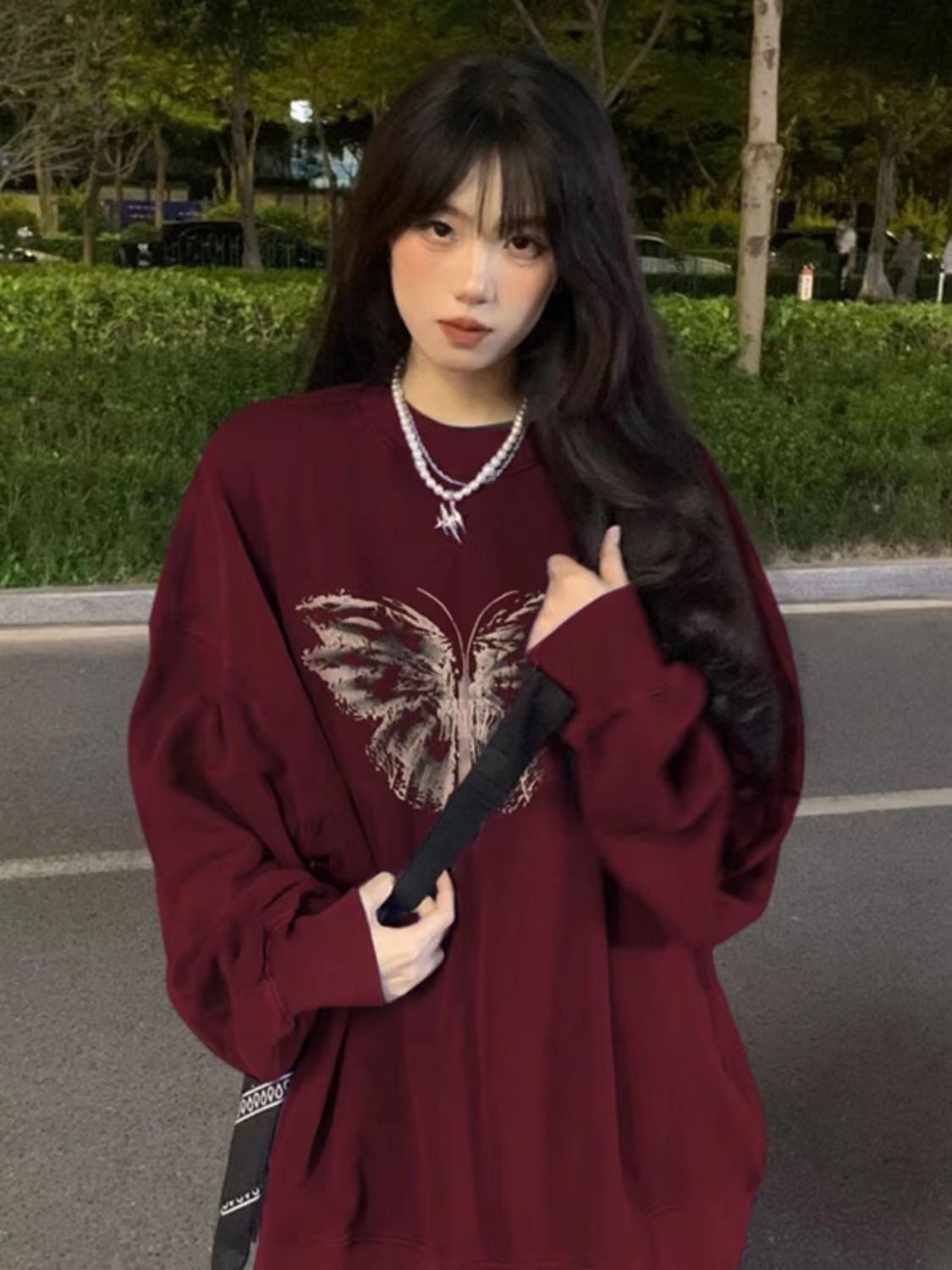 美式復古圓領衛衣女ins風秋冬新款薄款寬鬆韓版個性bf加絨上衣外