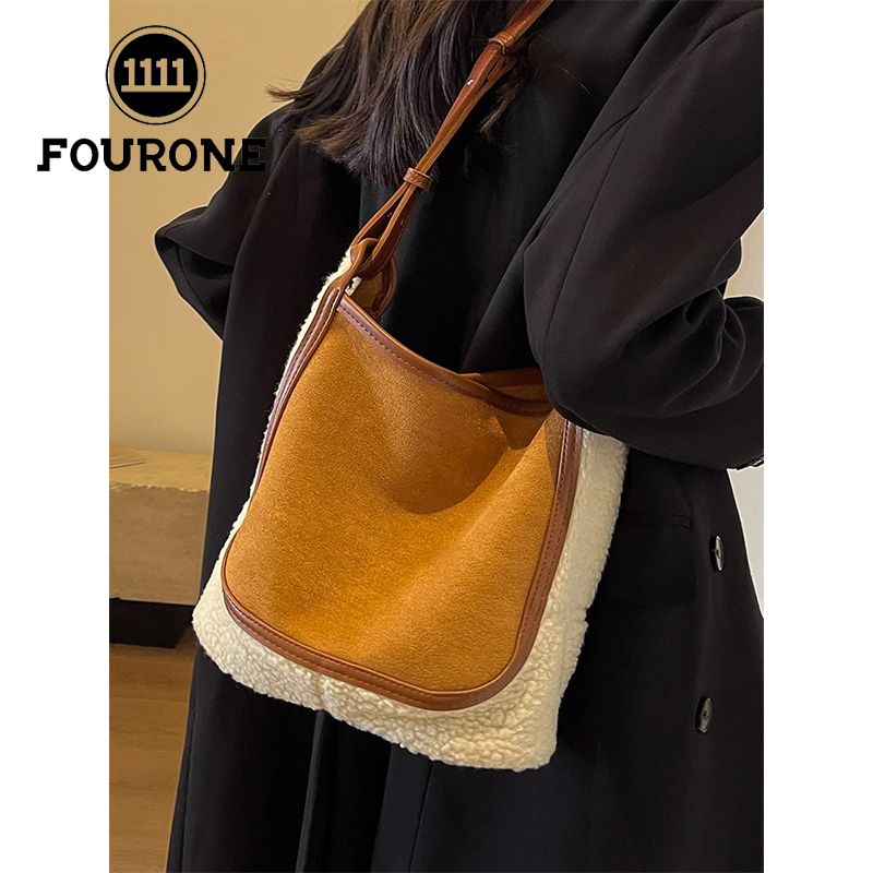 Lamb wool plush bag women's large capacity new versatile shoulder crossbody bag high-end bucket bag
