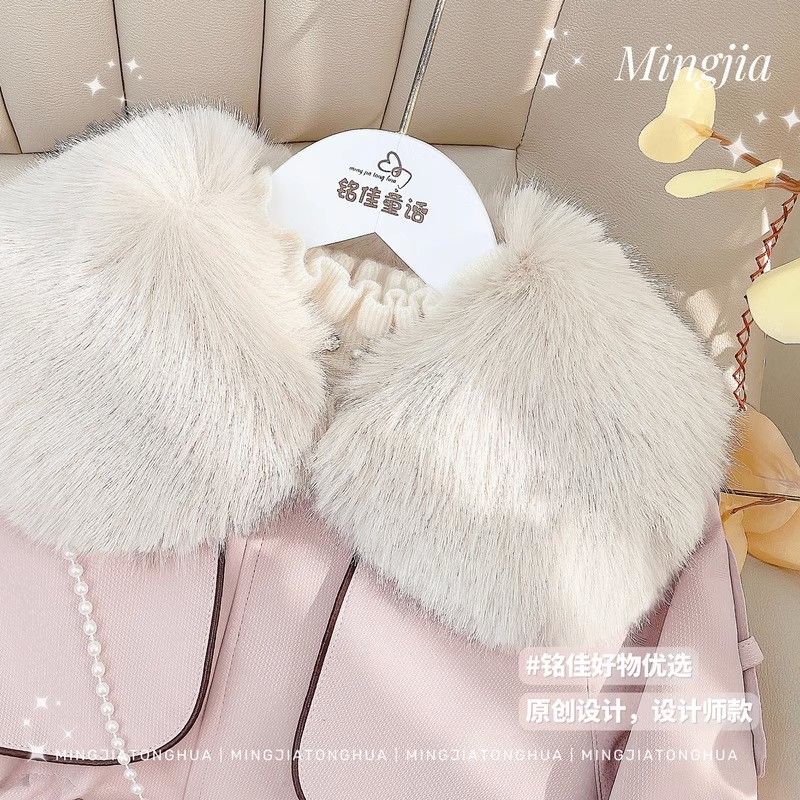 Girls' parkas winter clothes  new winter style medium and large children's style plus velvet thickened jackets children's fashionable leather jackets