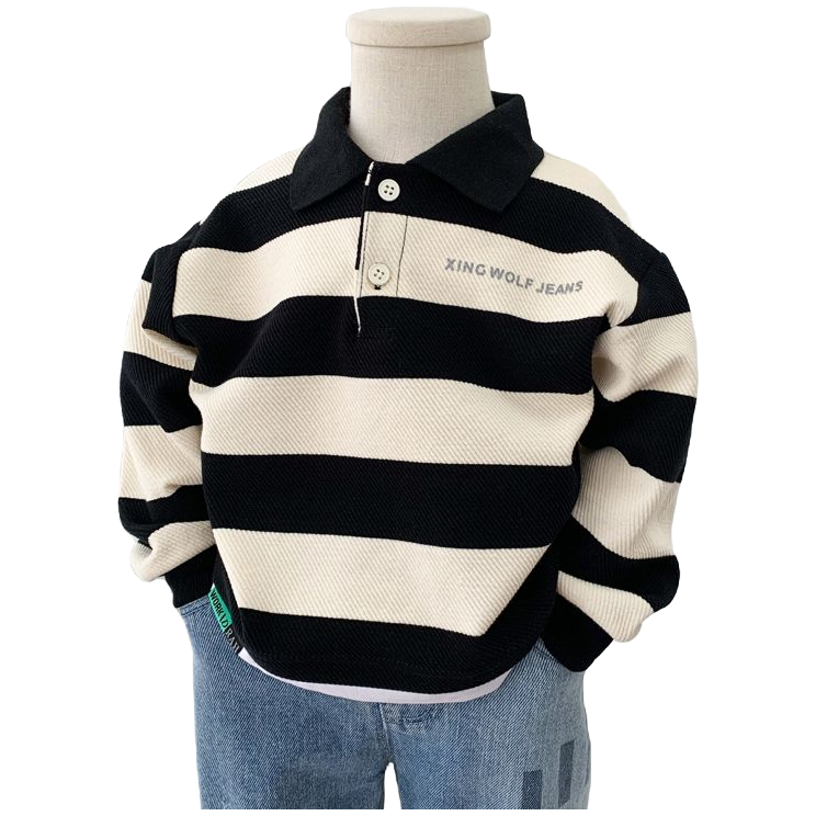 Boys striped sweatshirt 2023 new autumn style Korean style handsome casual POLO shirt for small and medium-sized children, versatile tops for children
