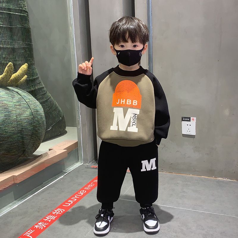 男童秋冬季套裝2023新款洋氣加絨冬款寶寶加厚時髦男孩冬裝兒童裝
