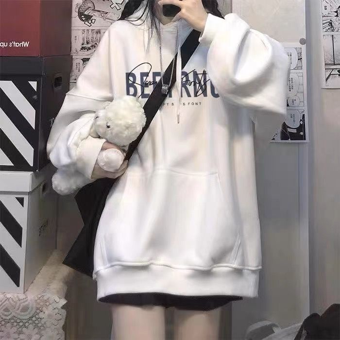 超胖mm加絨加厚連帽衛衣女秋冬季200-300斤寬鬆韓版長袖上衣外套