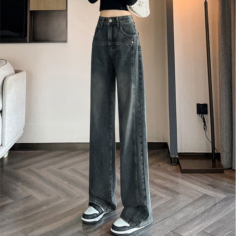 高腰闊腿牛仔褲女秋冬季新款ins潮寬鬆小個子復古窄版直筒褲子女