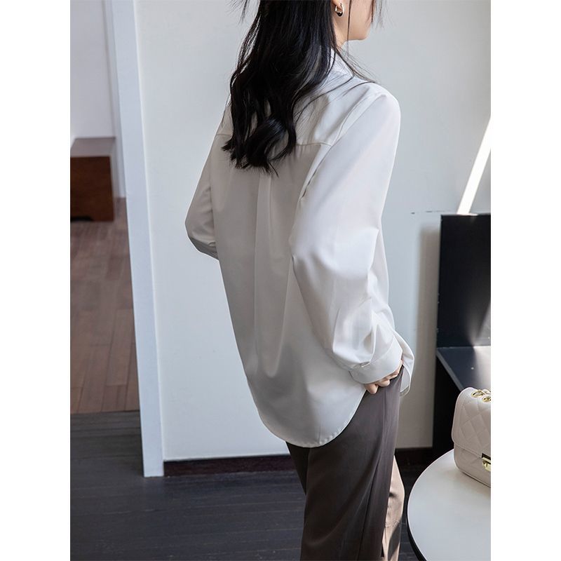 韩版白色长袖衬衫女秋季新款简约宽松衬衣设计感气质叠穿上衣外套