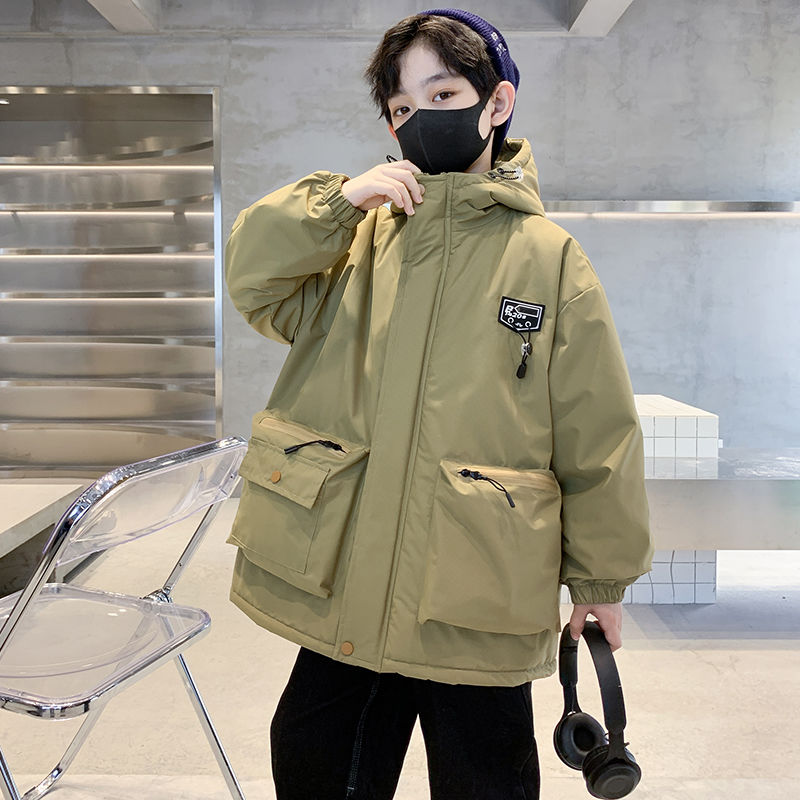 男童秋冬加絨外套2023新款大童冬季加厚派克服棉衣洋氣保暖棉服潮
