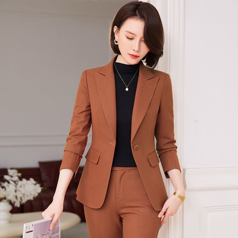 橙色西裝套裝女秋冬2023新款小個子氣質工作服職業裝西服外套秋季
