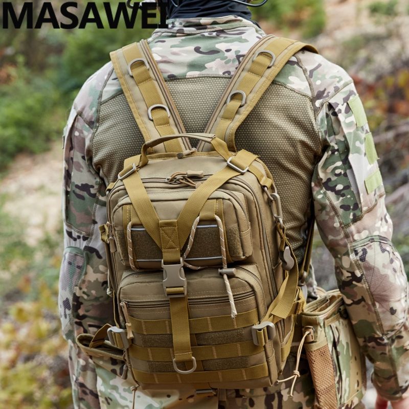 MASAWEI迷彩單肩斜挎包戶外運動戰術包大號胸包多功能防水牛津布