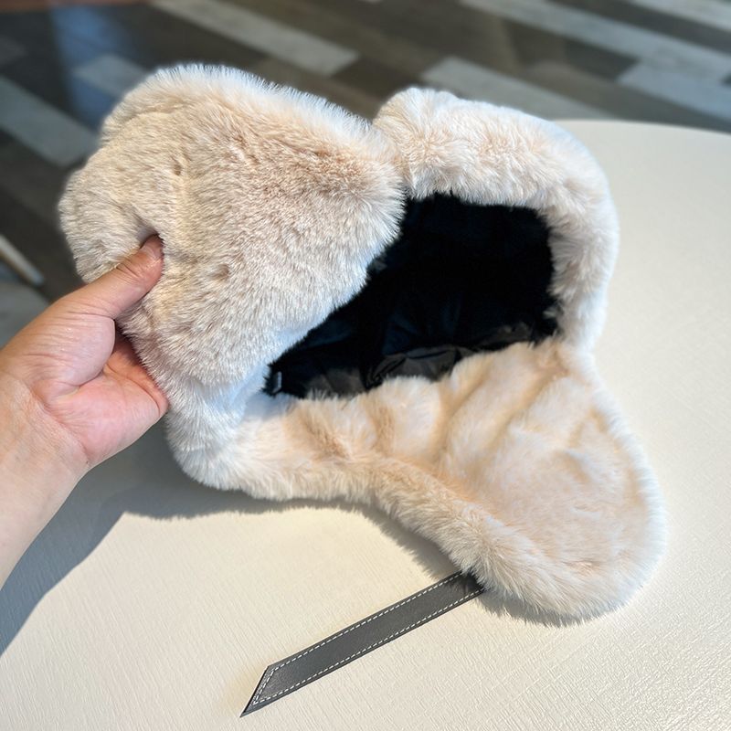 Lei Feng hat women's autumn and winter thickened warm PU leather plush hat outdoor skiing cold ear protection hat flying hat trendy man_voghion.com