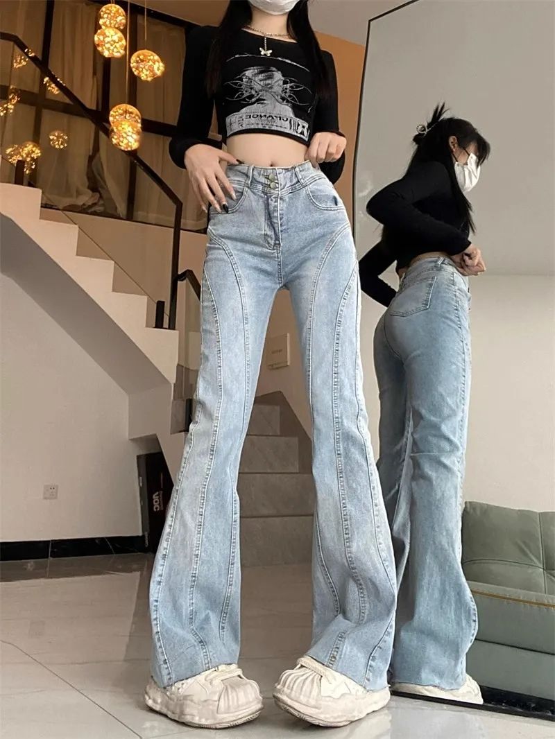 微喇牛仔褲女2023年秋冬新款高個子高腰顯瘦復古馬蹄褲修身喇叭褲