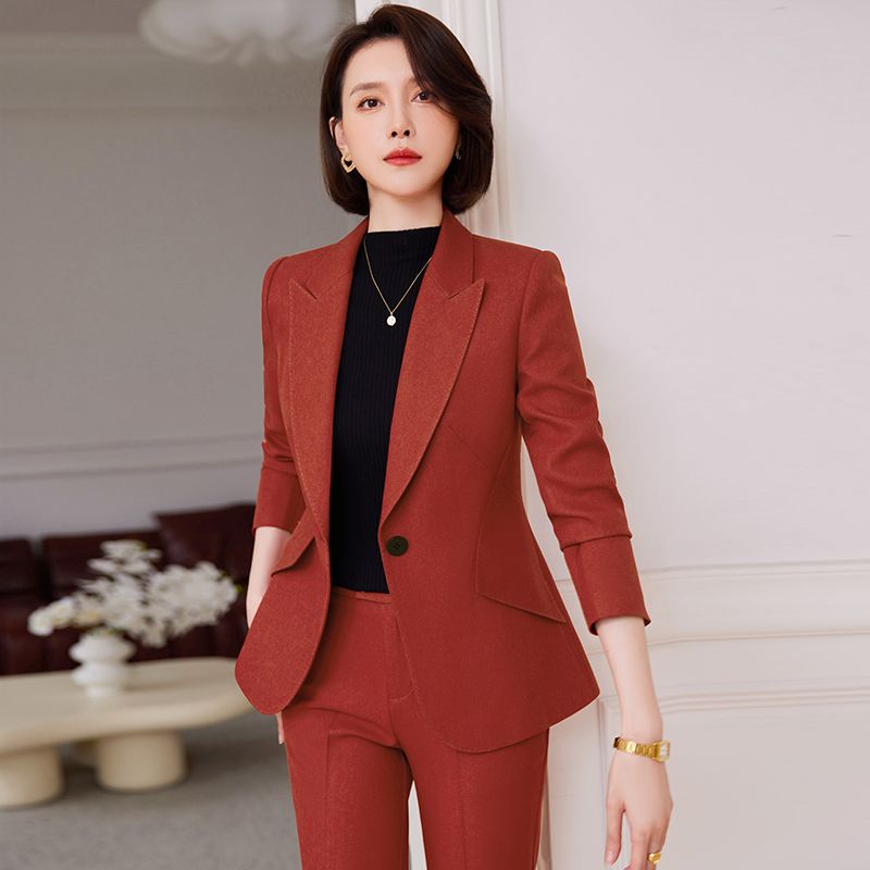 磚紅色西裝套裝女秋冬小個子通勤職業面試正裝氣質工作服西服外套