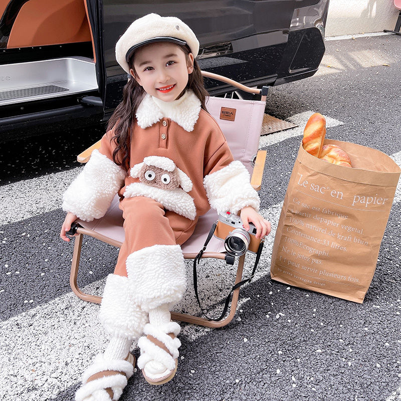 女童加絨套裝秋冬季2023新款童裝兒童加厚衣服寶寶冬裝時髦兩件套