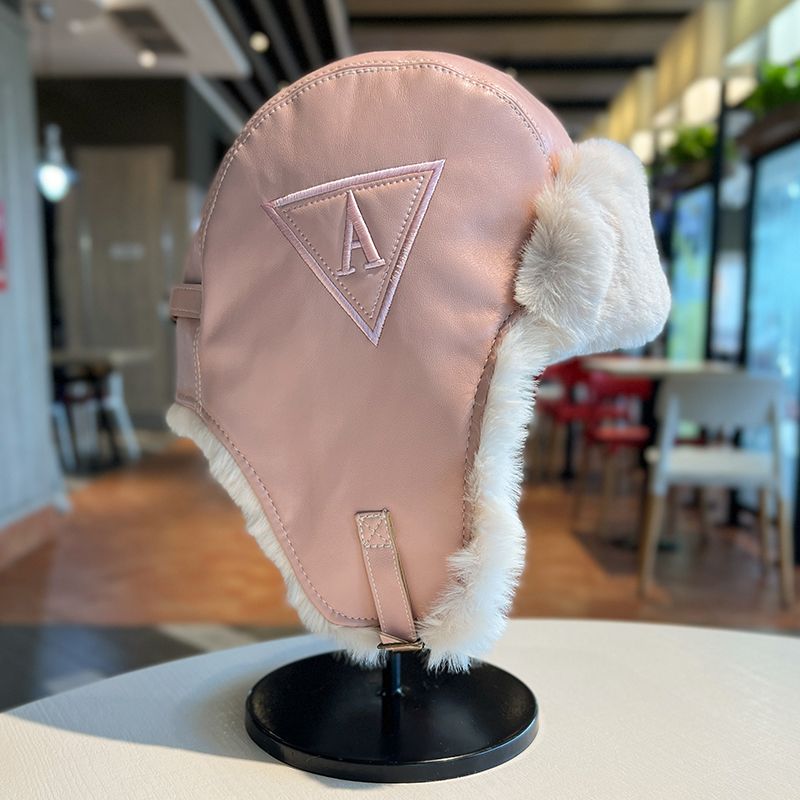 Lei Feng hat women's autumn and winter thickened warm PU leather plush hat outdoor skiing cold ear protection hat flying hat trendy man_voghion.com