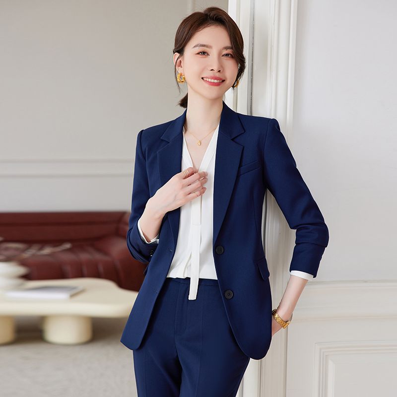 深藍色西裝套裝女士高端職業裝公務員面試正裝銀行工裝酒店工作服