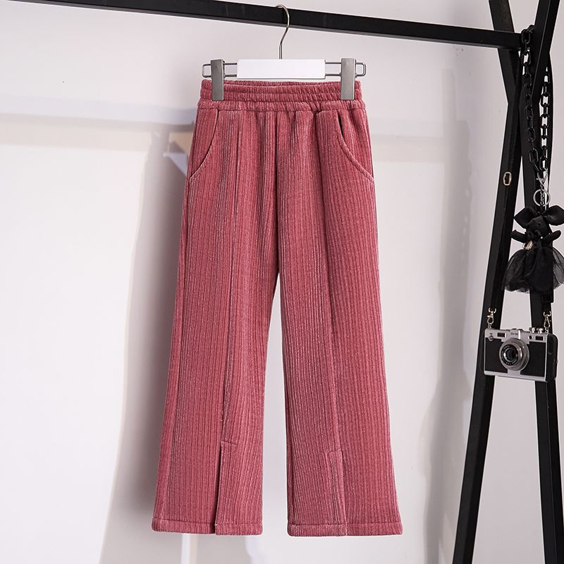 Girls' Corduroy Flare Pants  New Style Autumn and Winter Plus Velvet Pants High Waist Slim Girls Casual Pants