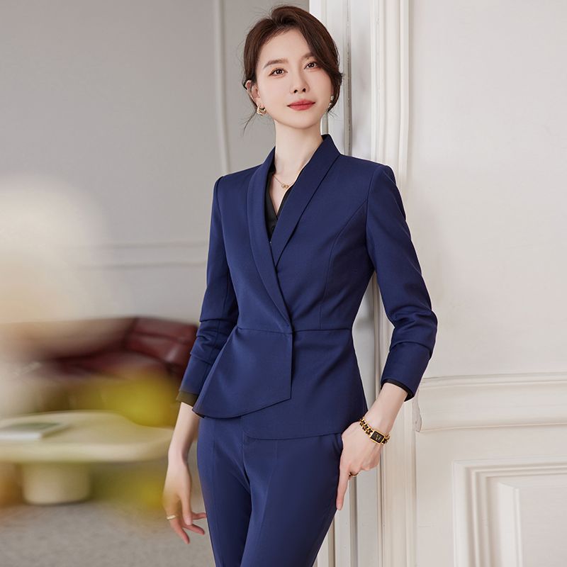 藍色西裝套裝女秋冬2023高級感氣質酒店經理工作服正裝職業裝西服