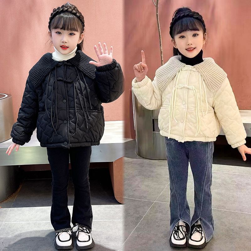 女童秋冬棉服2023新款兒童洋氣加厚娃娃領棉衣冬季網紅洋氣上衣潮