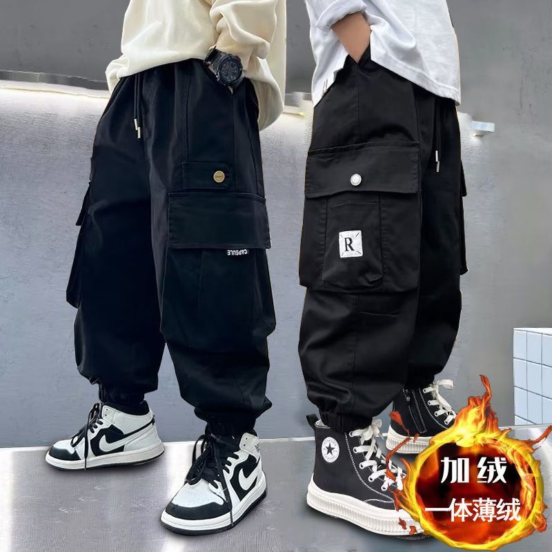 Boys' velvet overalls, medium and large children's new winter fashion all-in-one velvet cotton loose casual sports trousers trend