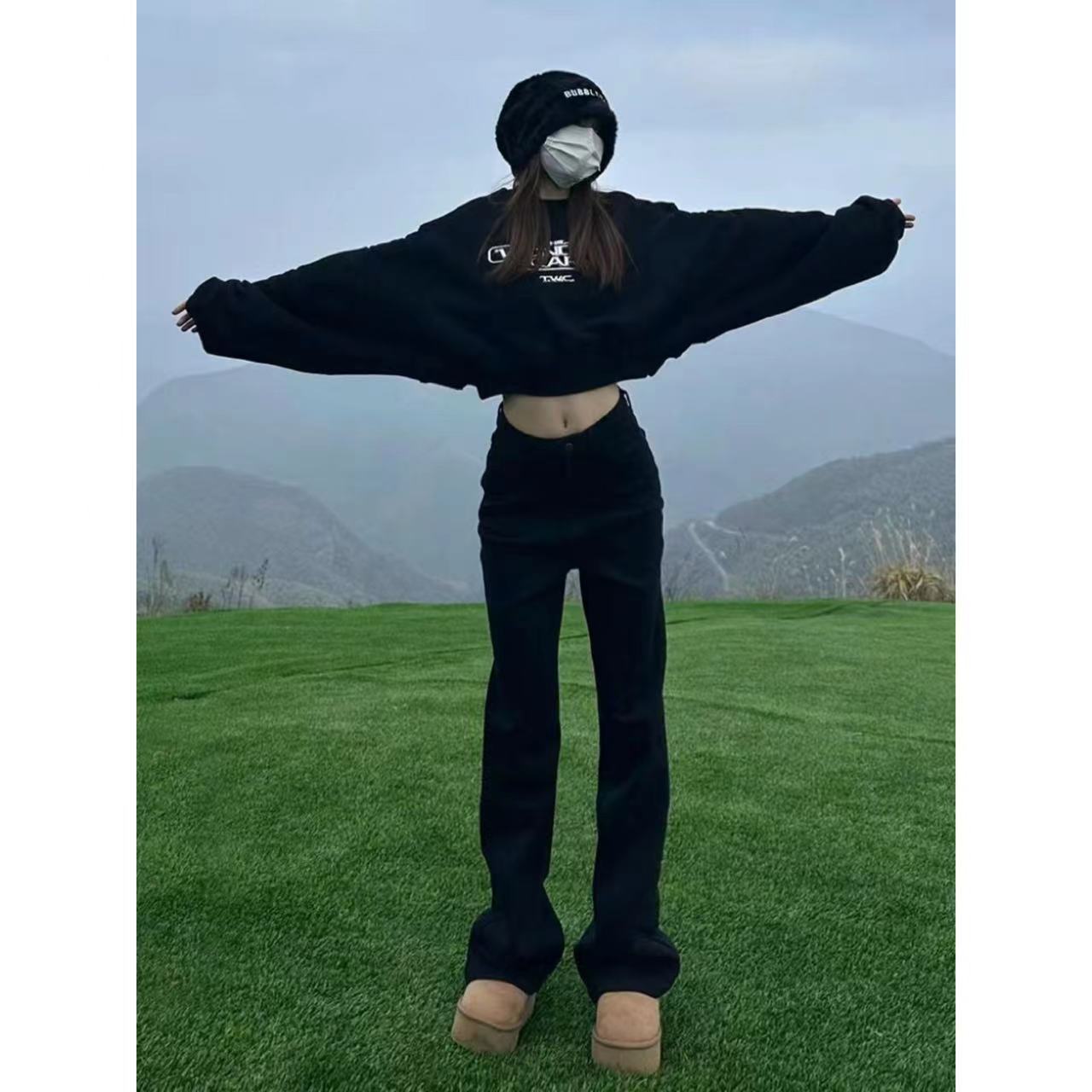 秋冬季窄版牛仔褲女修身彈力水洗直筒拖地長褲百搭美式韓版小眾潮