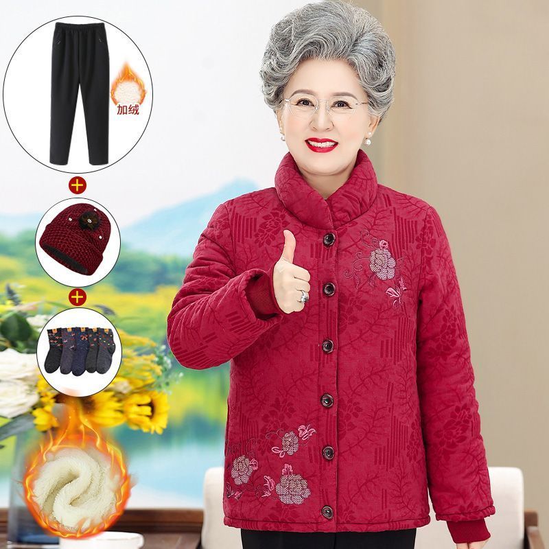 老年人冬裝女媽媽加厚短款棉服外套奶奶加絨保暖棉襖老太太小棉衣