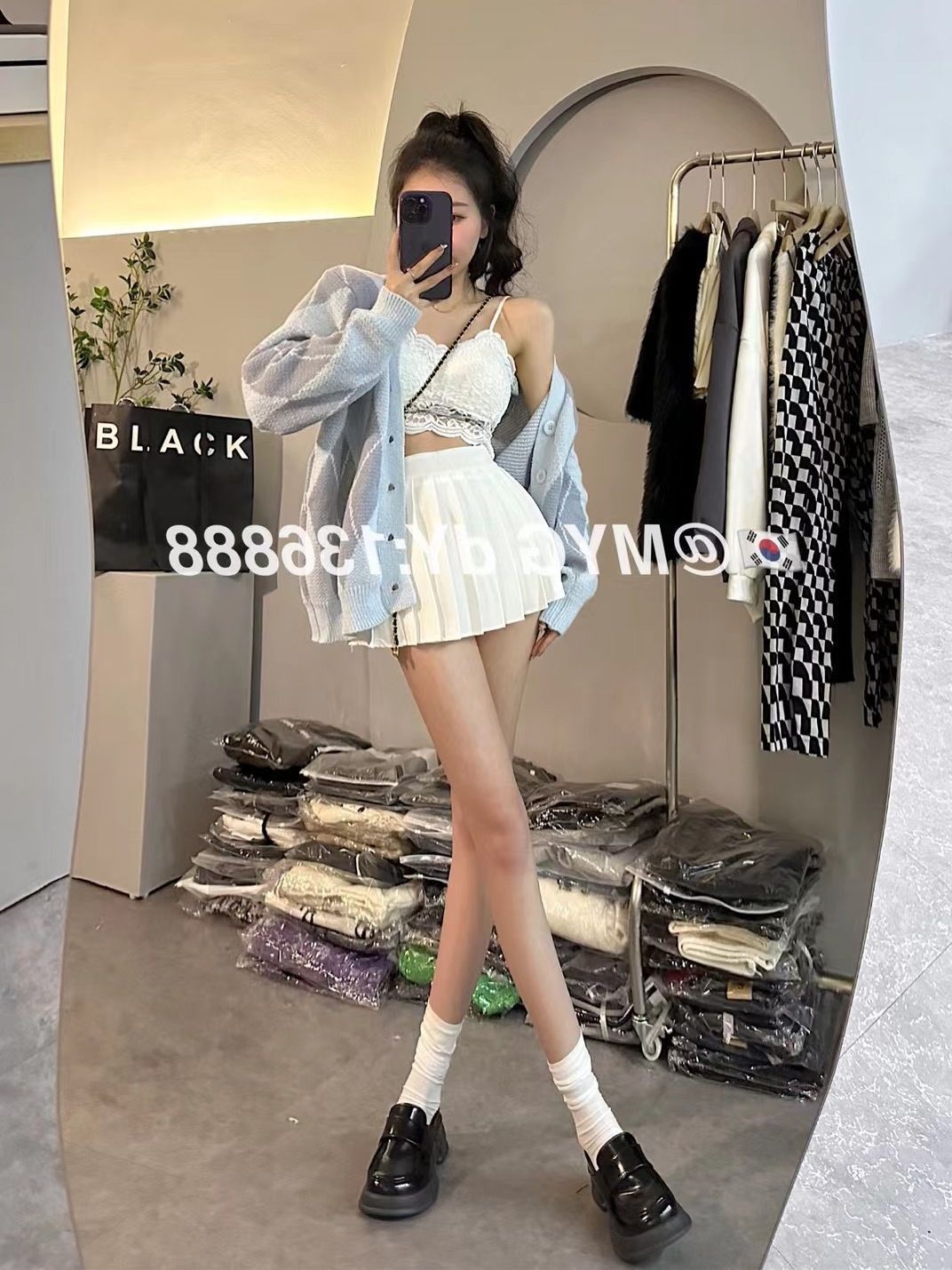 Autumn and winter popular Korean style fashionable diamond checkered knitted jacket + sweet and spicy vest + high waist slimming short skirt three-piece set for women