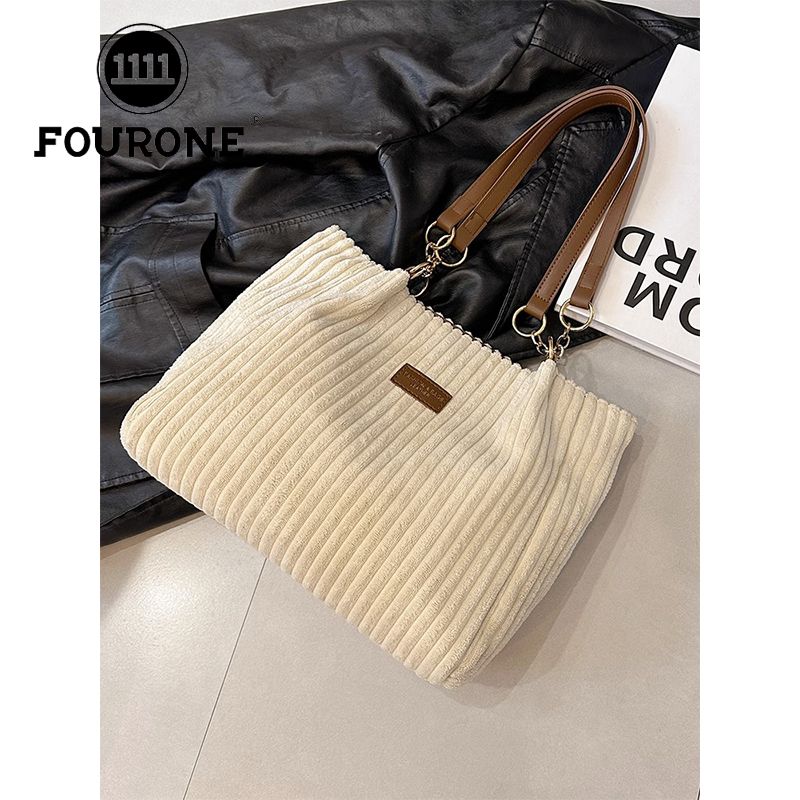 Corduroy bag women's large capacity new versatile shoulder bag high-end pleated commuter tote bag