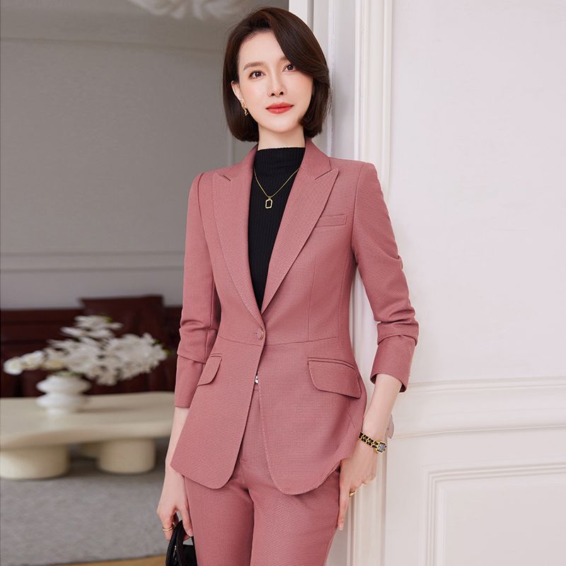粉色西裝外套女秋冬高級感工作服職業氣質小個子2023新款西服套裝