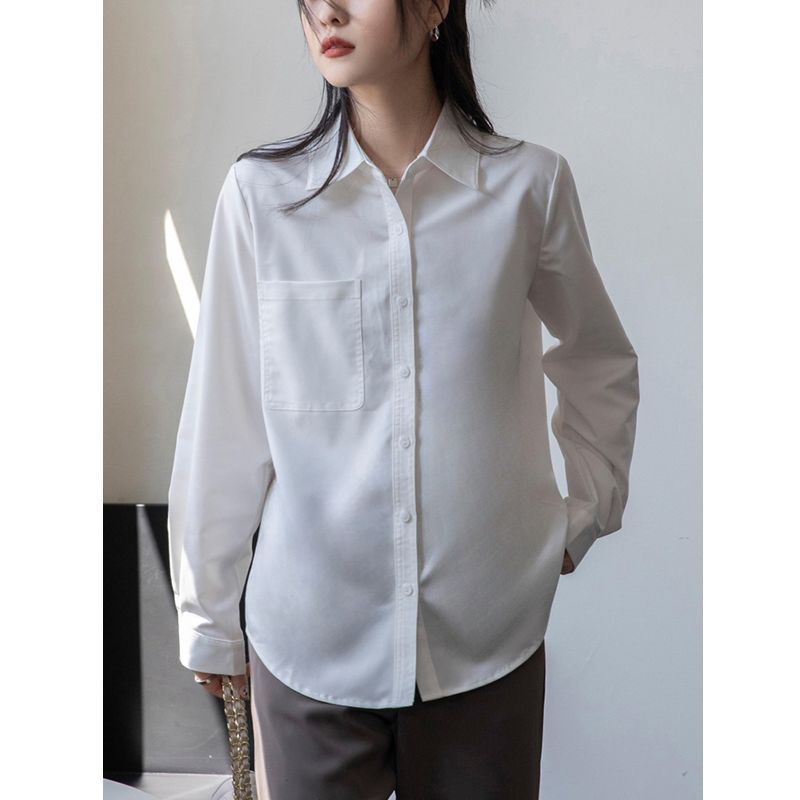 韩版白色长袖衬衫女秋季新款简约宽松衬衣设计感气质叠穿上衣外套