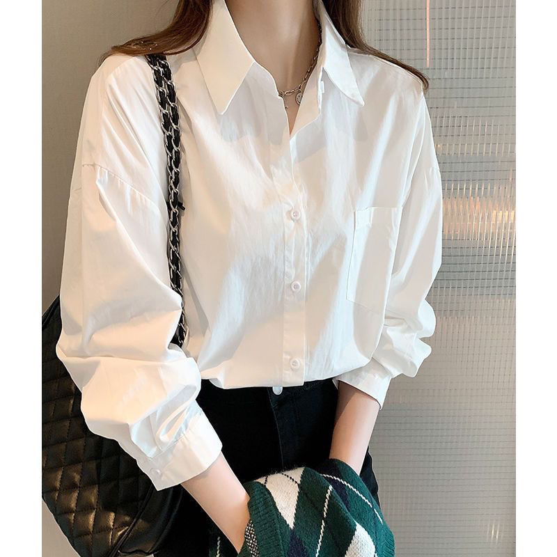 氣質白襯衫女新款設計感小眾上衣休閒打底衫百搭長袖內搭疊穿襯衣