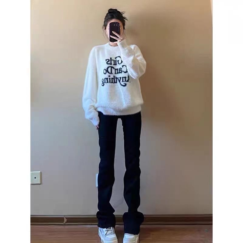 黑色窄版牛仔褲女直筒顯瘦拖地長褲彈力秋冬季百搭水洗美式歐美風