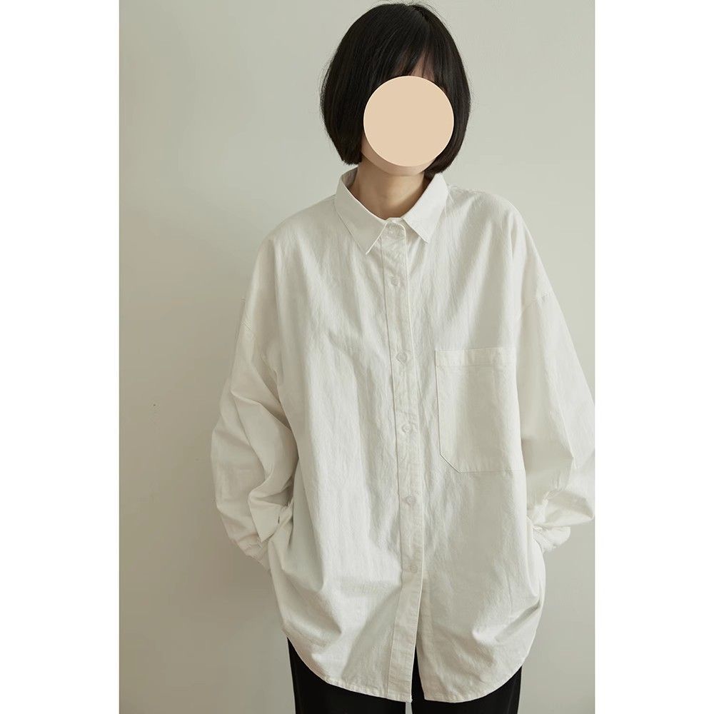 日系純棉白色襯衫女長袖疊穿內搭簡約襯衣春秋季新款通勤百搭上衣