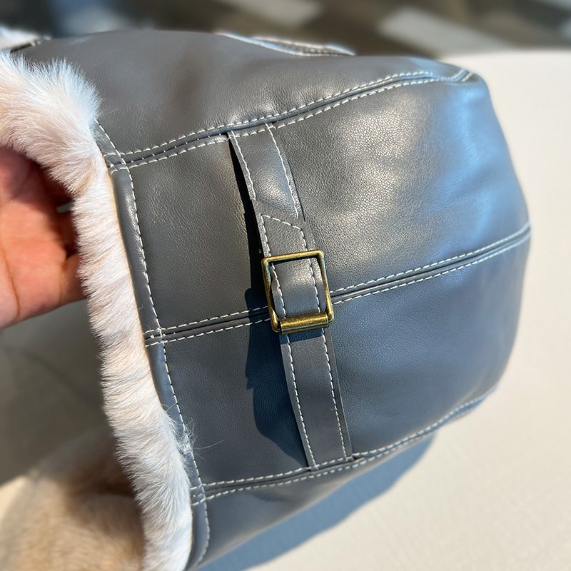 Lei Feng hat women's autumn and winter thickened warm PU leather plush hat outdoor skiing cold ear protection hat flying hat trendy man_voghion.com