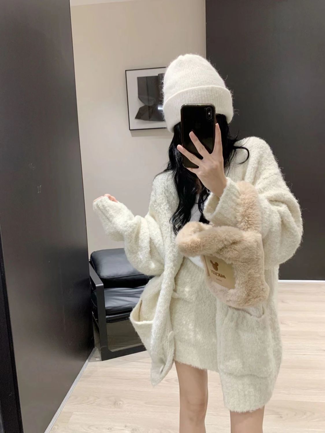 名媛時尚毛衣開衫外套女秋冬爆款甜辣性感修身顯瘦包臀短裙兩件套