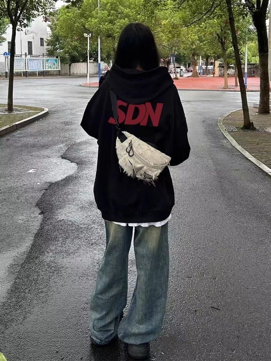 美式復古hiphop潮牌連帽加絨衛衣女oversize慵懶風上衣外套薄款潮