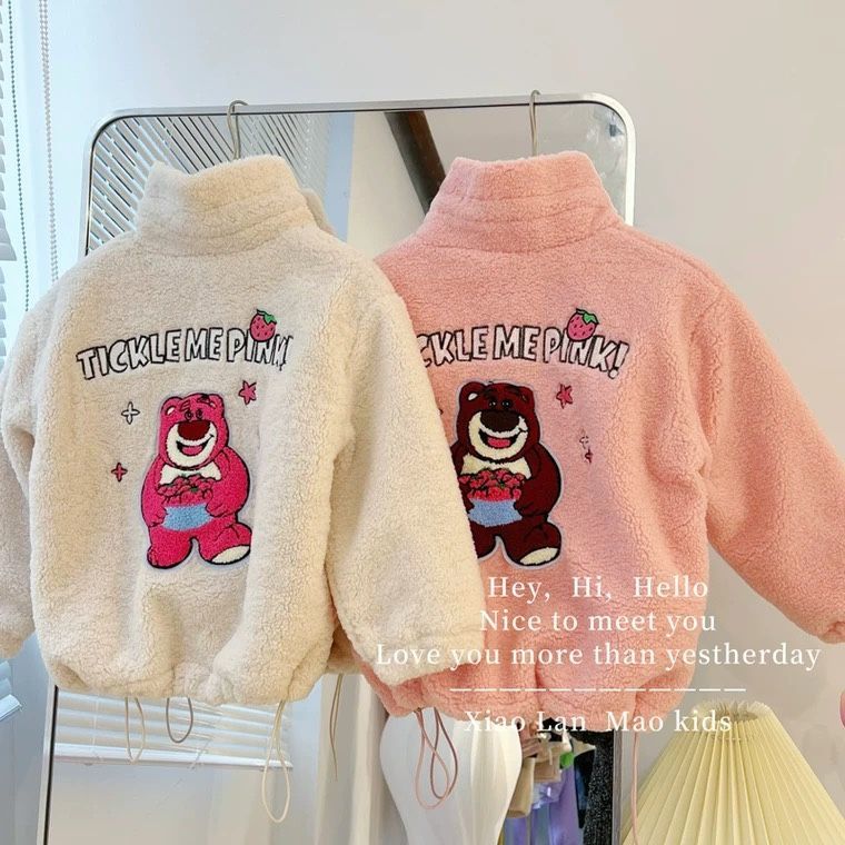 Girls' fleece jacket autumn and winter 2023 new children's wool sweater winter thickened winter lamb wool top trendy