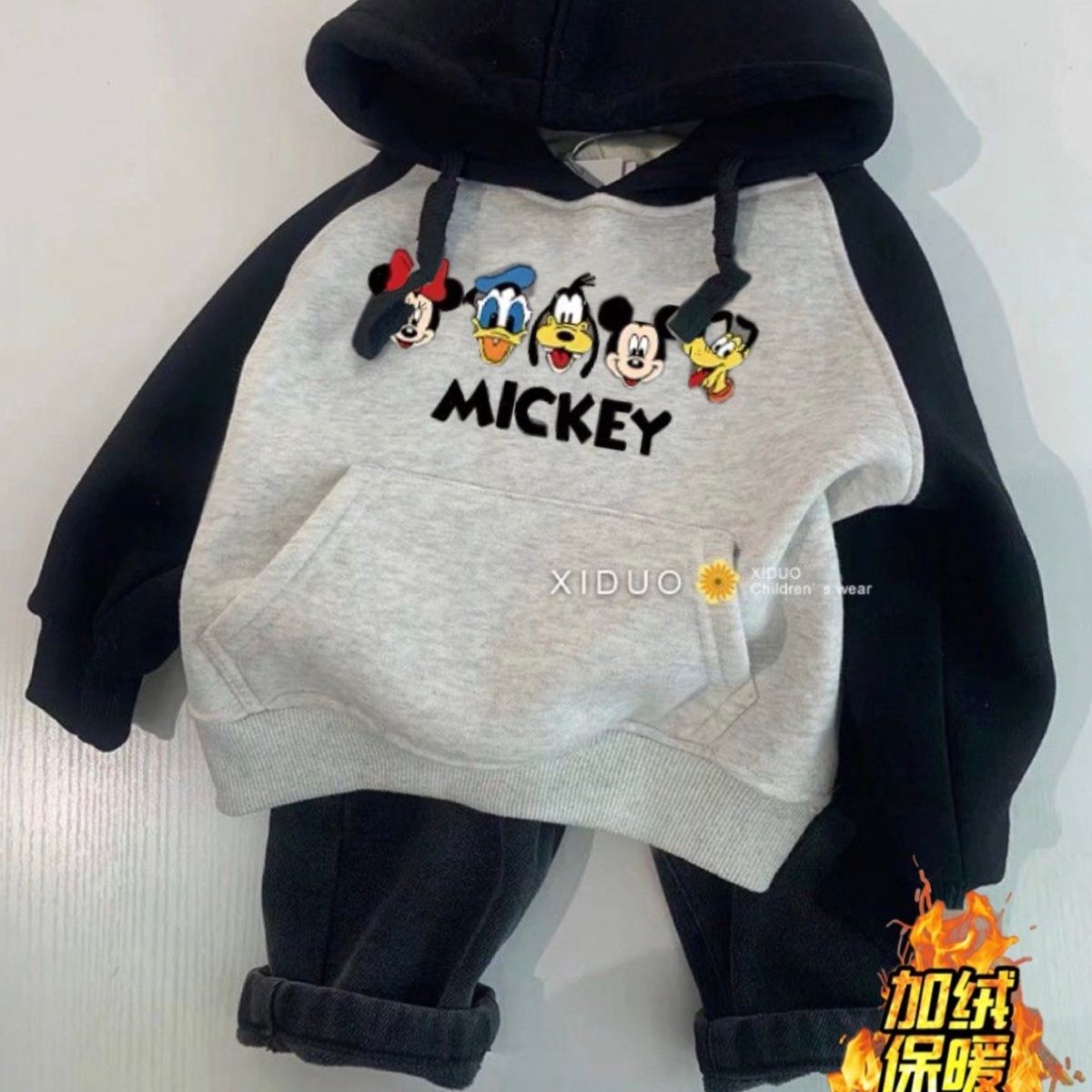 Children's spring and autumn hooded sweatshirt  Korean new style children's clothing color matching men's and women's style baby autumn and winter one-piece fleece