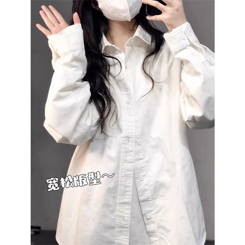 POLO領內搭翻領長袖襯衫女基礎款疊穿白色襯衣春秋新款慵懶風上衣