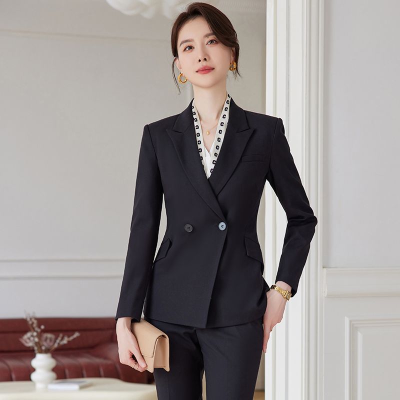 高端黑色職業裝西裝套裝女秋冬季珠寶店氣質工作服女士小西服外套