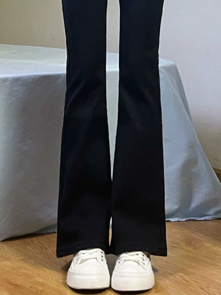 黑色辣妹微喇牛仔褲女秋季新款高腰緊身彈力顯瘦百搭直筒喇叭褲子
