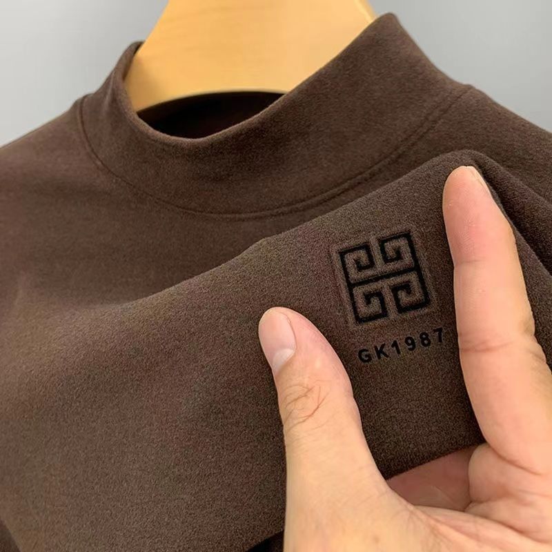 Winter double-sided German velvet men's long-sleeved T-shirt half turtleneck plus velvet bottoming shirt thick warm and heated brushed top