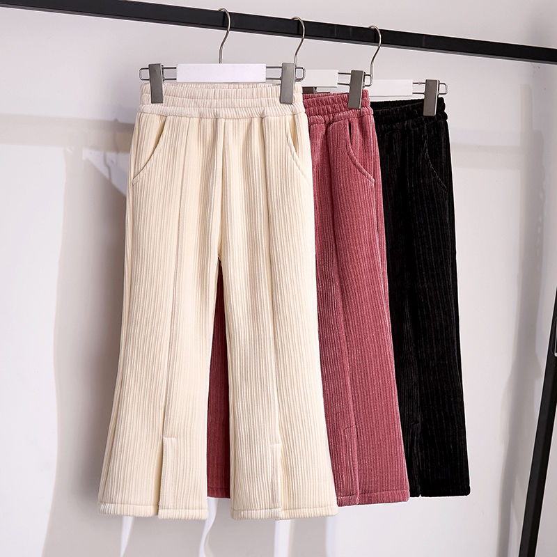 Girls' Corduroy Flare Pants  New Style Autumn and Winter Plus Velvet Pants High Waist Slim Girls Casual Pants