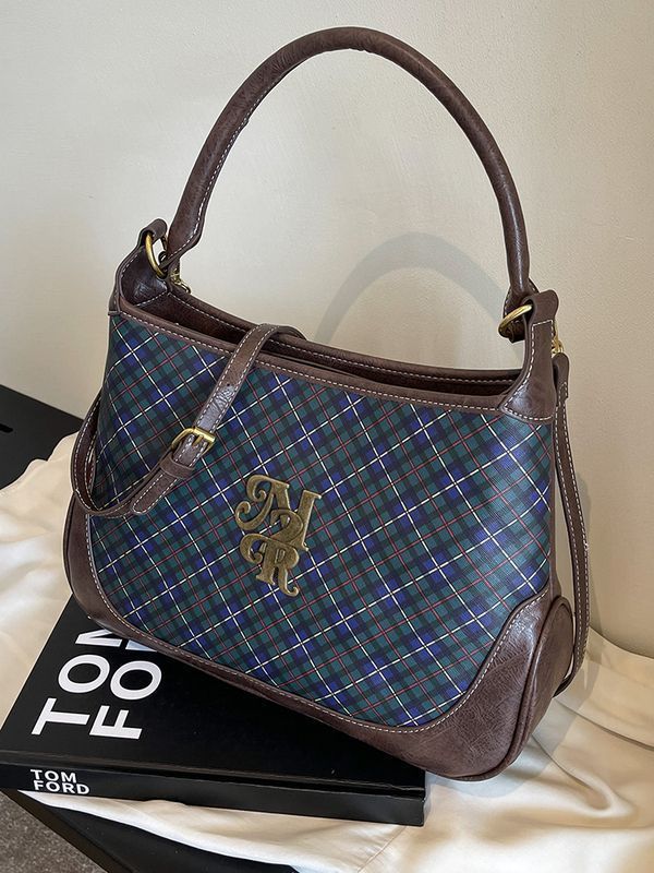 Retro Plaid Tote Bag Women's 2023 New Large Capacity Portable Shoulder Diagonal