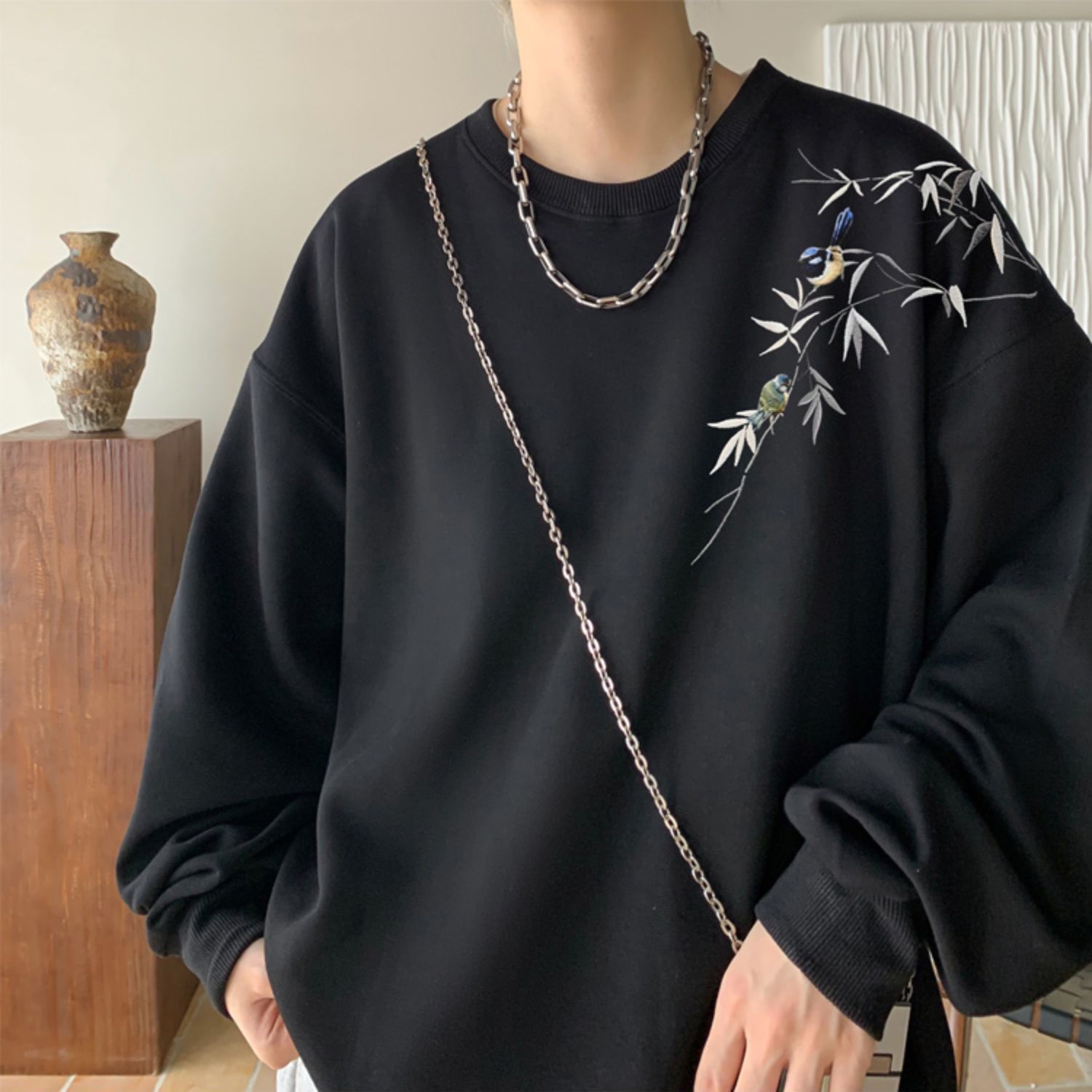 國潮風衛衣男圓領秋季潮牌男生上衣服潮流胸有成竹寬鬆新款外套男