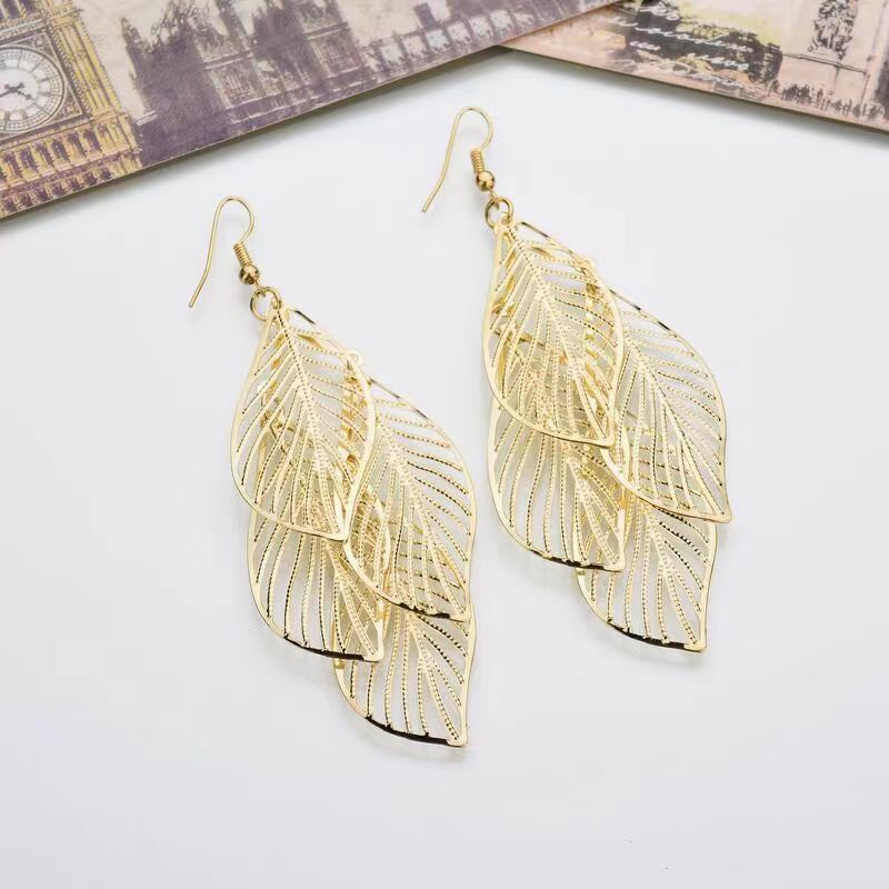 Simple Multi-layer Hollow Leaf Drop Earrings For Women Jewellery_voghion.com