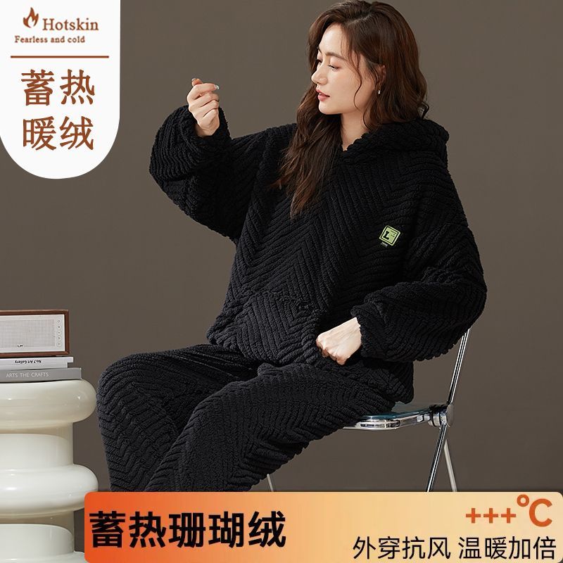 新款珊瑚絨睡衣女士秋冬季保暖絨套裝冬天法蘭絨高檔家居服可外穿