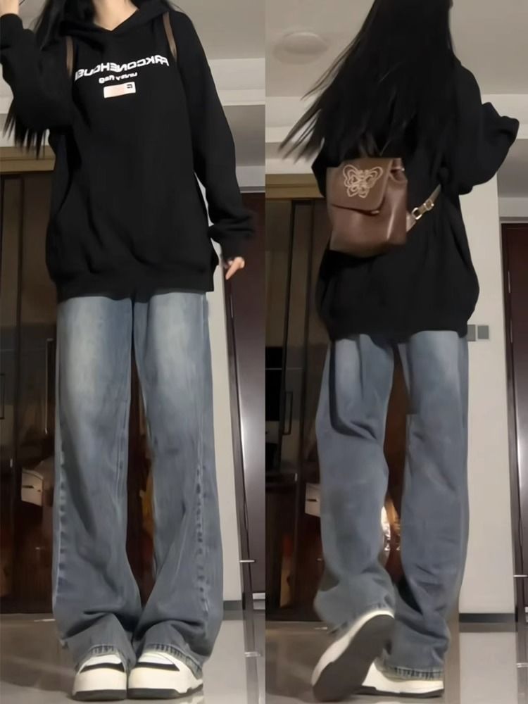微喇牛仔褲女2023新款春秋高腰修身顯瘦彈力直筒小個子闊腿褲遮肉