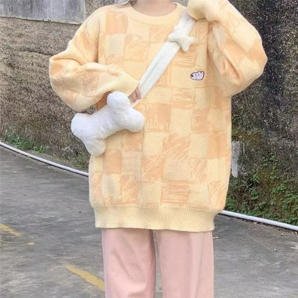 2023新款日系復古慵懶風寬鬆休閒百搭針織衫溫柔風軟糯毛衣女秋冬