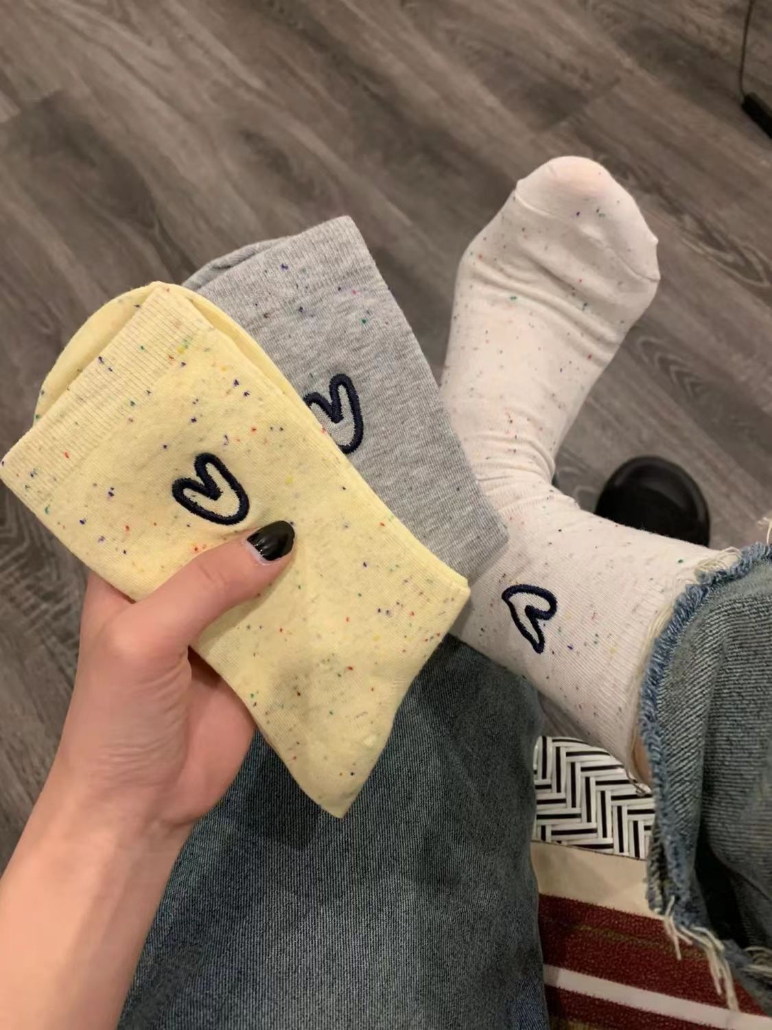 Love-dot yarn socks for women, Korean version, mid-tube, college style ins, super cute, versatile cartoon pile socks, Japanese and Korean autumn and winter